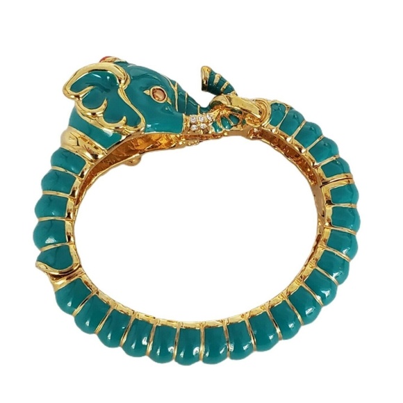 Rare Kenneth Jay Lane Raj Teal Elephant Clamper Bracelet
, EUC - Picture 3 of 16